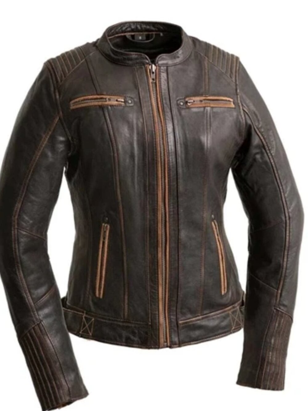 Womens Brown Leather Motorcycle Riding Jacket -NEW!